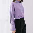 ハイネックビショップスリーブブラウス【パープル】