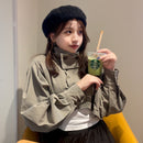 前ボタン付きクロップドジャケット 【カーキ】