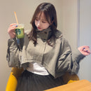 前ボタン付きクロップドジャケット 【カーキ】