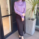 ハイネックビショップスリーブブラウス【パープル】