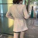 ベルト付きミックスジャケット【ベージュ】