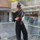 アシンメトリーリブSET UP（パンツ）【ブラック】