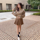 クロップド丈ニットアンサンブル　【ライトベージュ】