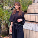 アシンメトリーリブSET UP（パンツ）【ブラック】