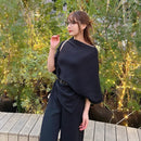 アシンメトリーリブSET UP（パンツ）【ブラック】