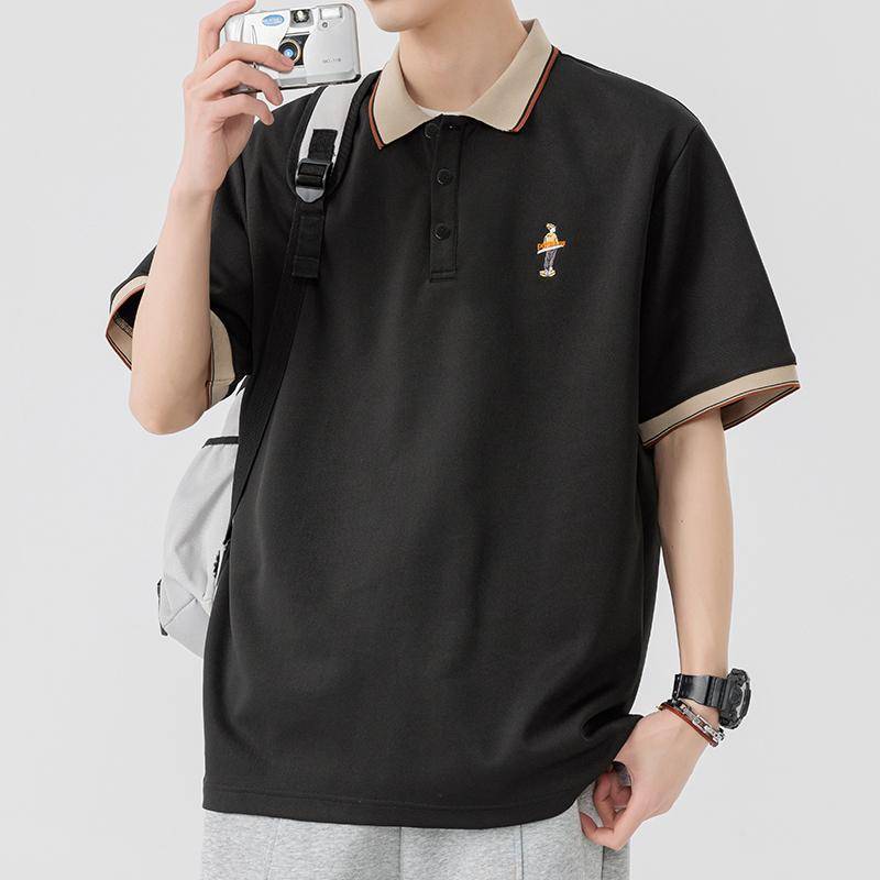 【予約商品】配色襟 ワンポイント刺繍入りポロシャツ（M〜XL）