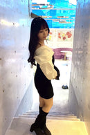 異素材mixミニワンピース 【ブラック】