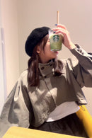 前ボタン付きクロップドジャケット 【カーキ】