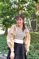 前ボタン付きクロップドジャケット 【ベージュ】